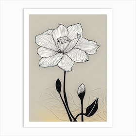 Daffodils Line Art Flowers Illustration Neutral 10 Art Print