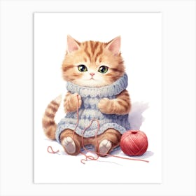 Kawaii Cat Drawings Knitting 1 Art Print