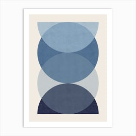 Circle Half-circle Abstract Shapes Blue Navy Art Print