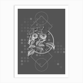 Vintage Seven Sister's Rose Botanical with Line Motif and Dot Pattern in Ghost Gray n.0342 Art Print