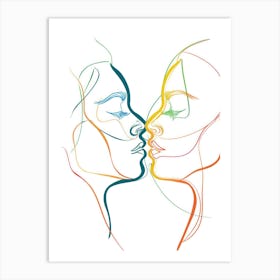 Abstract Women Faces In Line 7 Art Print