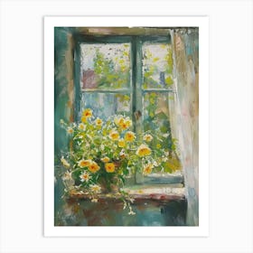 Marigold Flowers On A Cottage Window 4 Art Print