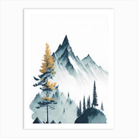 Mountain And Forest In Minimalist Watercolor Vertical Composition 182 Art Print