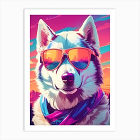 Siberian Husky Dog Wearing Glasses Art Print