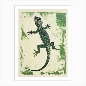 Green Crested Gecko Blockprint 4 Art Print