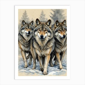 Three Wolves Art Print