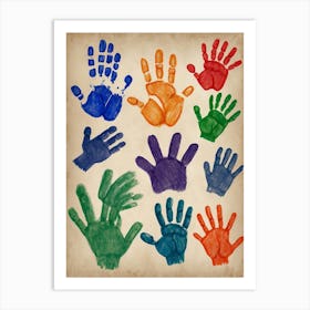 Handprints On Old Paper Art Print