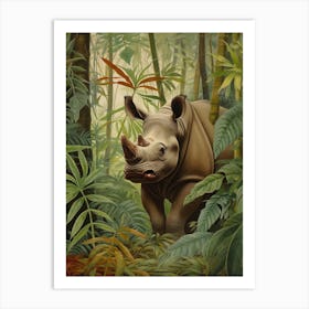 Deep In The Leaves Rhino Realistic Illustration 1 Art Print