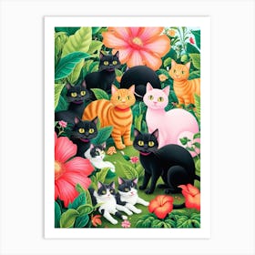 Cats In The Garden 1 Art Print