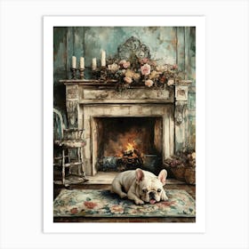 French Bulldog In Front Of Fireplace 2 Art Print