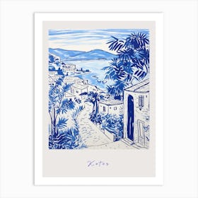 Kotor Montenegro 3 Mediterranean Blue Drawing Poster Art Print