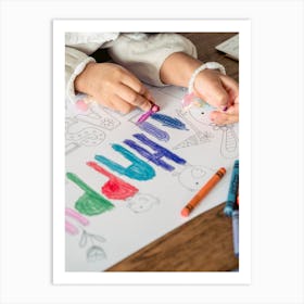 Child Coloring With Crayons Art Print