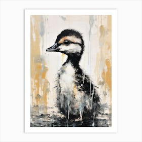 Textured Painting Of A Duckling Black & White Collage Style 2 Art Print