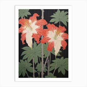 Higanbana Red Spider Lily 3 Vintage Botanical Woodblock Art Print