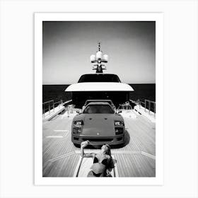 Luxury Yacht Black And White Art Print