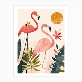 Jamess Flamingo And Heliconia Minimalist Illustration 1 Art Print