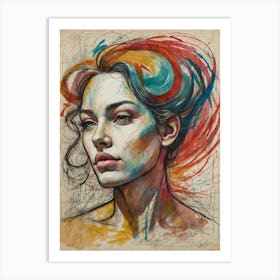 Woman With Colorful Hair Art Print