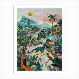 Colourful Dinosaur & Human Painting Art Print
