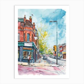 Croydon London Borough   Street Watercolour 2 Art Print