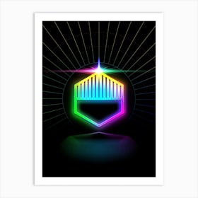 Neon Geometric Glyph in Candy Blue and Pink with Rainbow Sparkle on Black n.0329 Art Print