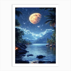 Full Moon Over The Ocean 10 Art Print