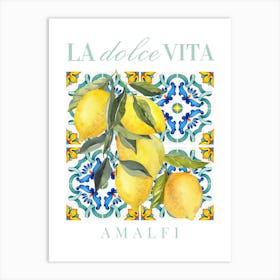 Lemon Mediterranean Tile Print Art Print