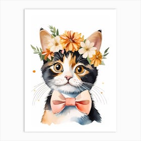 Calico Kitten Wall Art Print With Floral Crown Girls Bedroom Decor (2)  Art Print