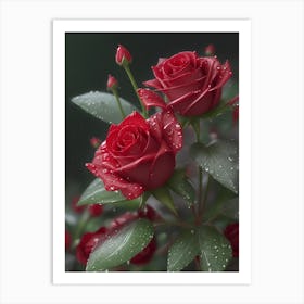 Red Roses At Rainy With Water Droplets Vertical Composition 67 Art Print