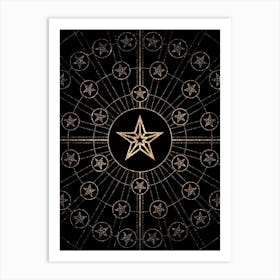 Geometric Glyph Radial Array in Glitter Gold on Black n.0459 Art Print