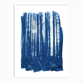 Forest Sunlight Tree Cyanotype Blue Art Print