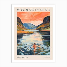 Wild Swimming At Ullswater Cumbria 2 Poster Art Print