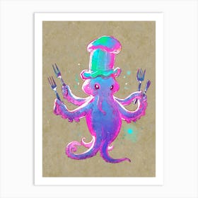 A Octopus With A Chefs Hat Juggling Multiple Art Print