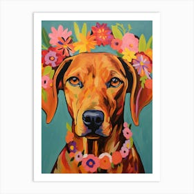 Rhodesian Ridgeback Portrait With A Flower Crown, Matisse Painting Style 4 Art Print