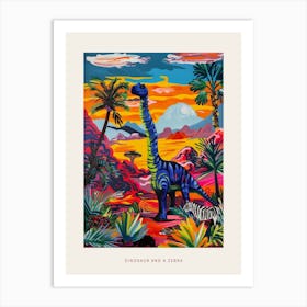 Dinosaur In The Wild With A Zebra 3 Poster Art Print