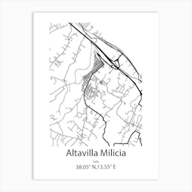 Altavilla Milicia,Italy Minimalist Map Art Print