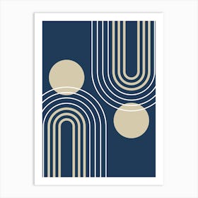 Mid Century Modern Geometric B33 In Navy Blue And Beige (Rainbow And Sun Abstract) 01 Art Print