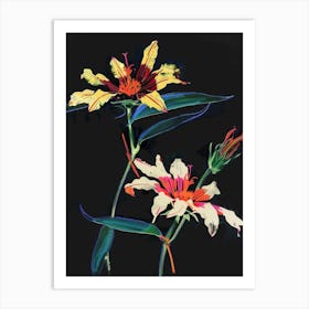 Neon Flowers On Black Gaillardia 1 Art Print
