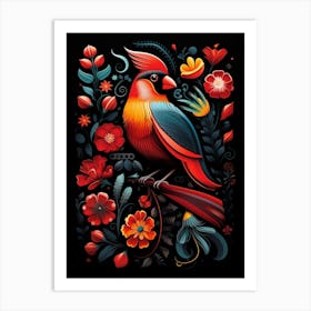 Folk Bird Illustration Northern Cardinal 1 Art Print