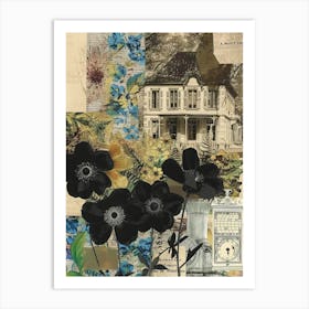 Black Flowers Scrapbook Collage Cottage 4 Art Print