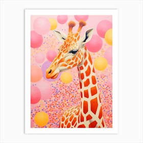 Dotwork Giraffe Portrait Pink Art Print