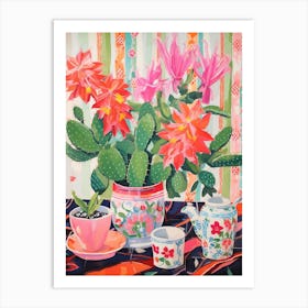 Cactus Painting Maximalist Still Life Christmas Cactus 4 Art Print