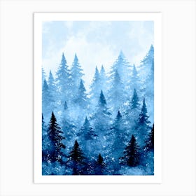 Watercolor Of Pine Trees blue Art Print