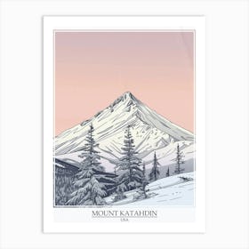 Mount Katahdin Usa Color Line Drawing 6 Poster Art Print