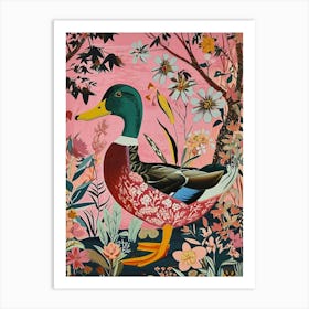 Floral Animal Painting Mallard Duck 3 Art Print