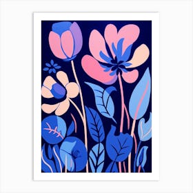 Blue Flower Illustration Tulip 4 Art Print