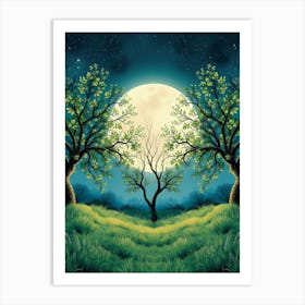 Moon And Trees Art Print