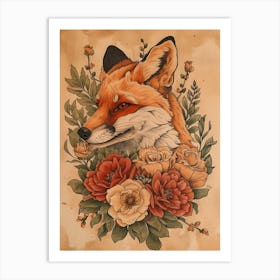 Amazing Red Fox With Flowers 25 Art Print