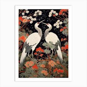Black And Red Cranes 4 Vintage Japanese Botanical Art Print