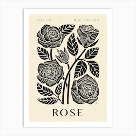 Rustic June Birth Flower Rose Black Cream Art Print