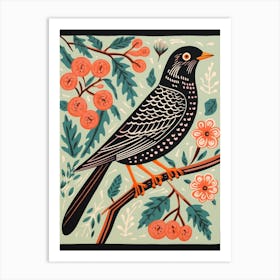 Vintage Bird Linocut Cuckoo 2 Art Print